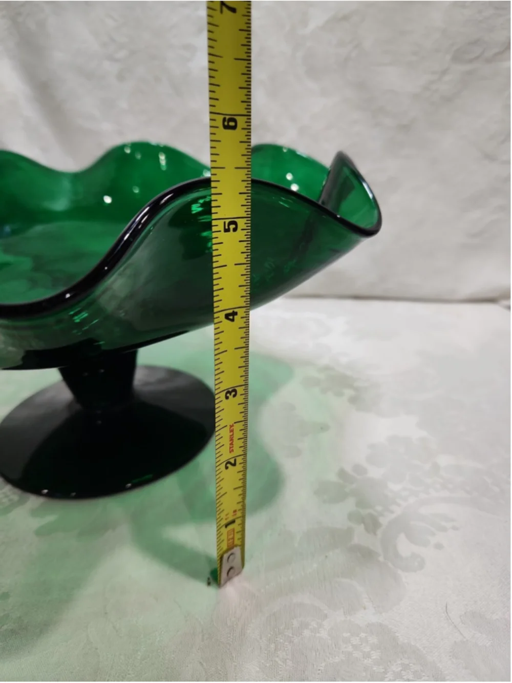 Vintage Blenko Emerald Green Hand Blown Glass Compote Bowl 11